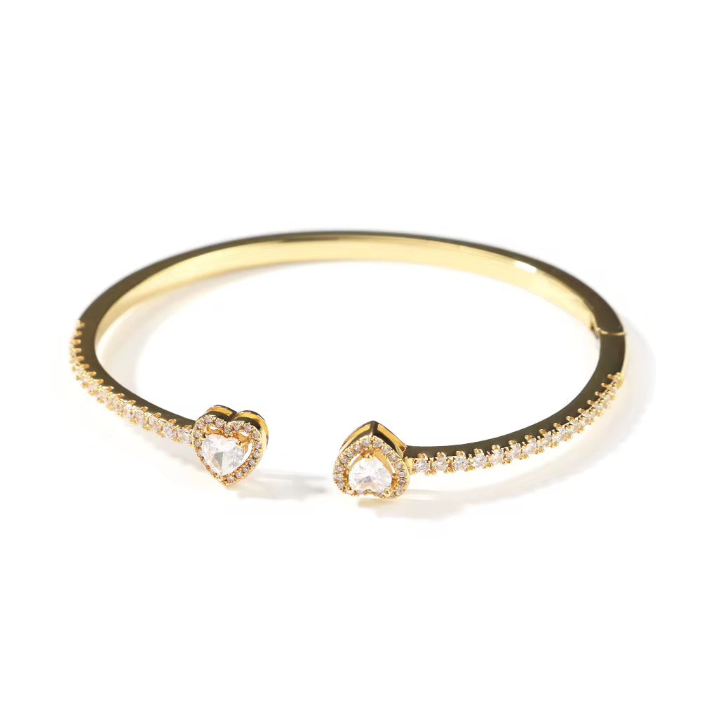 Double Heart Cuff Diamond Bracelet