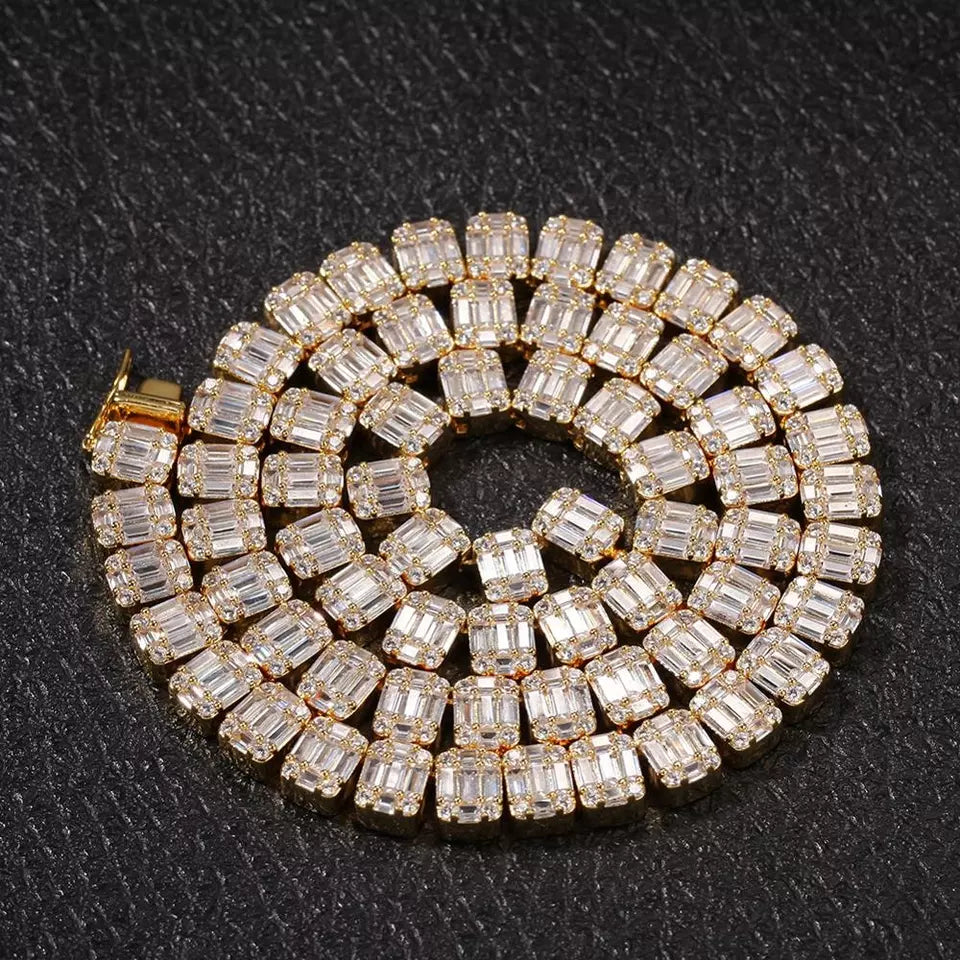 18k gold plating baguette cz chain bling brass necklace for sale