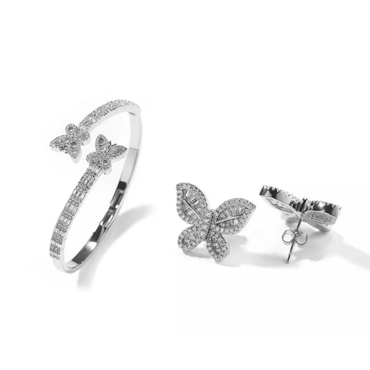 Adjustable Baguette Butterfly Bracelet & Earring Set