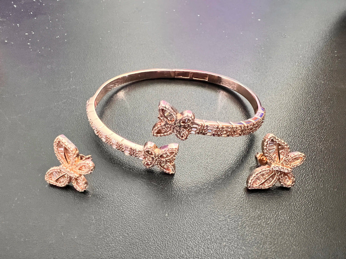 Adjustable Baguette Butterfly Bracelet & Earring Set
