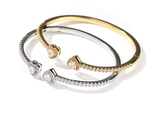 Double Heart Cuff Diamond Bracelet