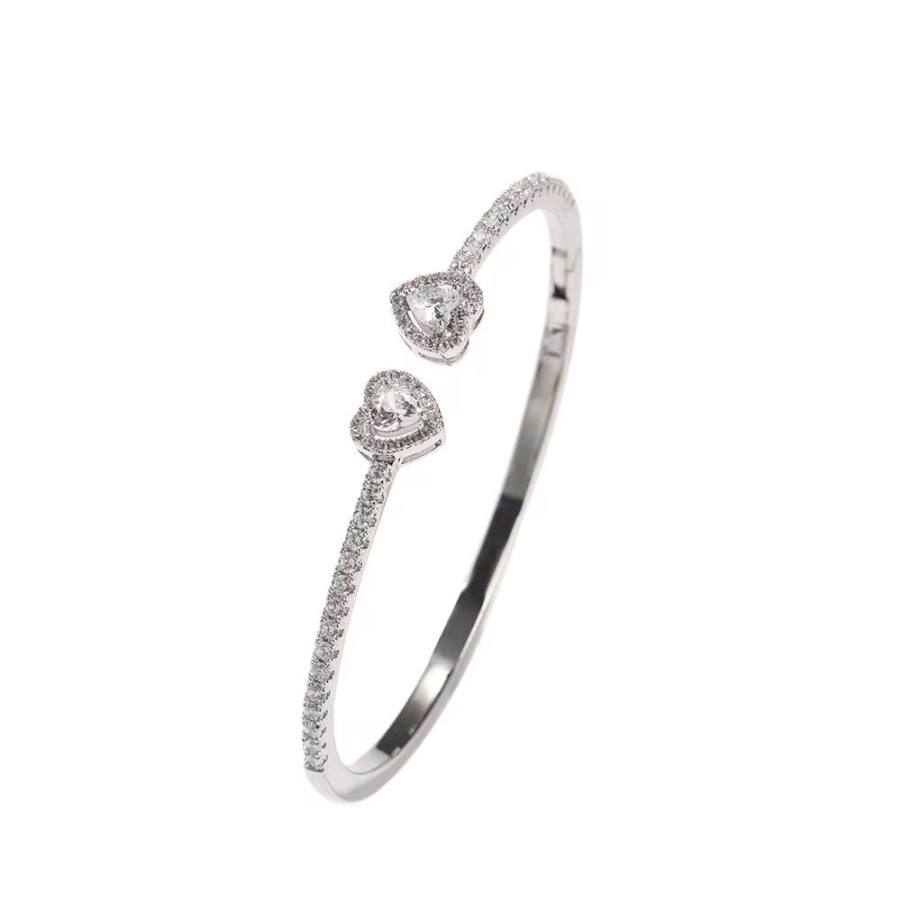 Double Heart Cuff Diamond Bracelet