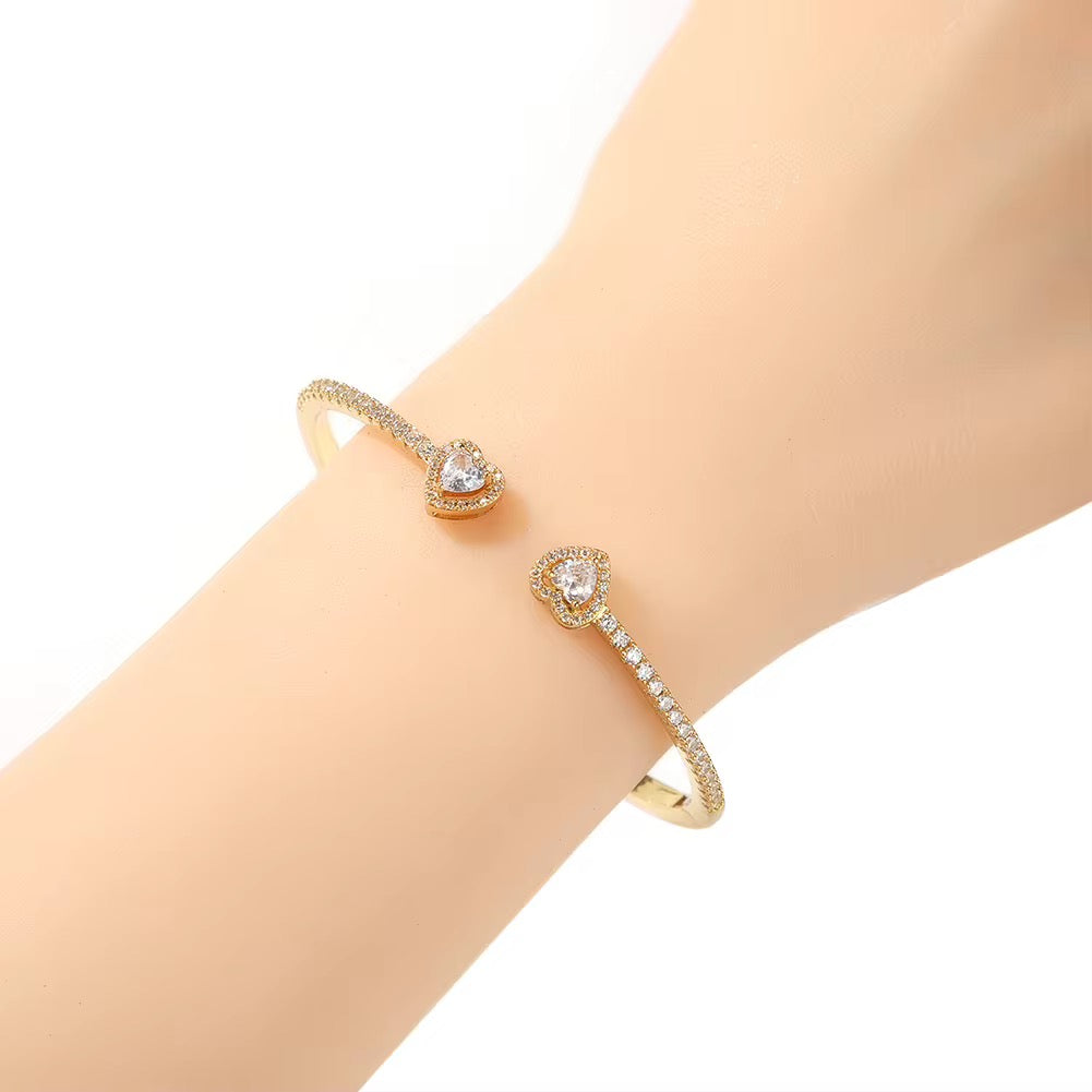 Double Heart Cuff Diamond Bracelet