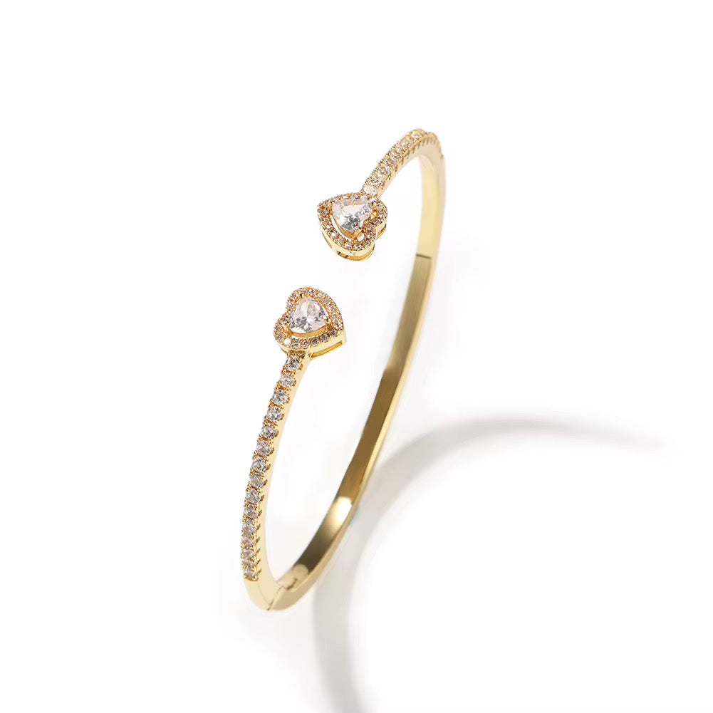 Double Heart Cuff Diamond Bracelet