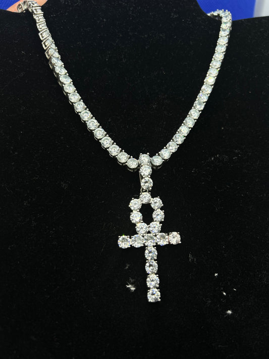 Ahn Key Pendant with Tennis Chain