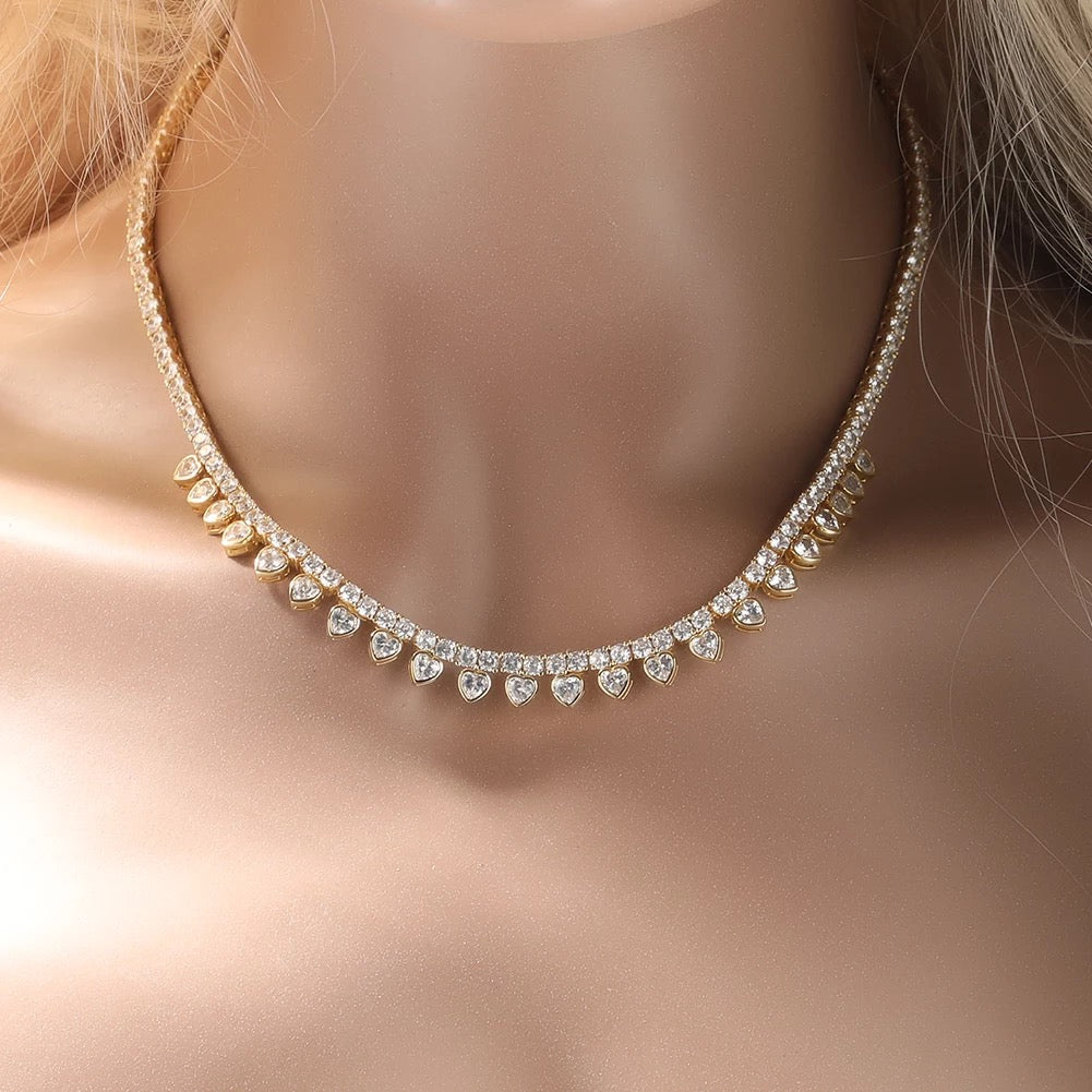 Iced Out Double Row Heart Tennis Chain