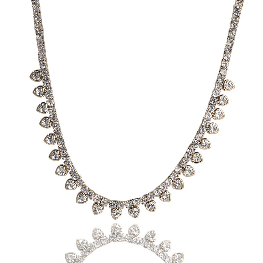 Iced Out Double Row Heart Tennis Chain