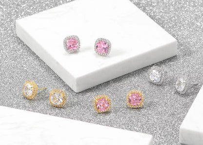 Colorful Platinum Stud Earrings