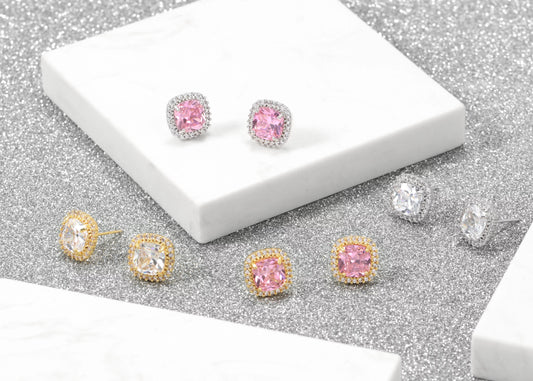 Colorful Platinum Stud Earrings
